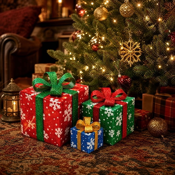 Christmas Decorations Lighted Gift Boxes Remote Control LED Present Decor Outdoor Yard Porch Patio Garden for Holiday Party Xmas Winter Home