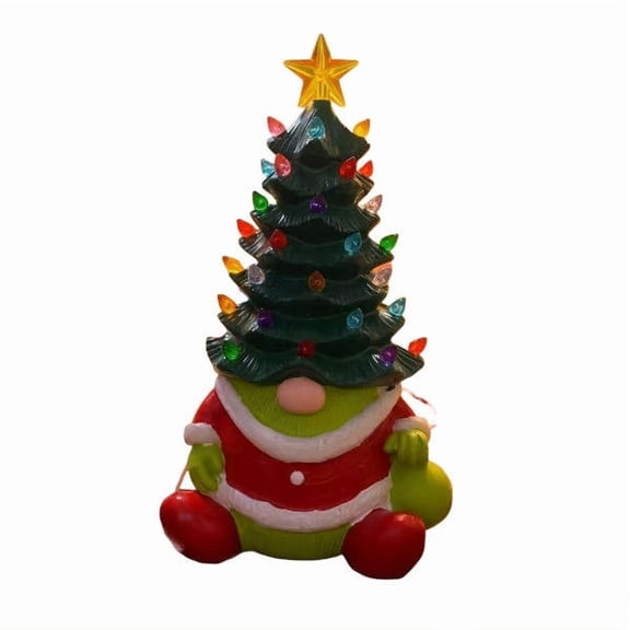 Christmas Decorations, Lighted Up Gnomes Christmas Tree, Handmade Resin Christmas Gnomes with Colorful Light Bulbs, Holiday Decor for Tabletop Home Room Table Fireplace