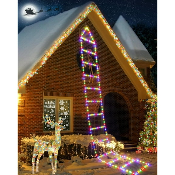 Christmas Decorations Lights Outdoor, 9.8ft Christmas Ladder Lights with Timer, 8 Modes, Patent Design LED Christmas Lights for Wall, Home, Garden, Xmas Party Indoor Outdoor Decorations (Multicolor)