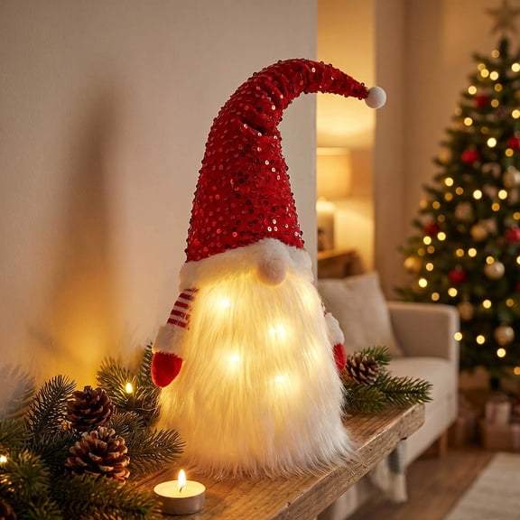 Christmas Decorations Luffy Red Glitter Hat With Light Forest Doll Faceless Old Man Doll Ornament