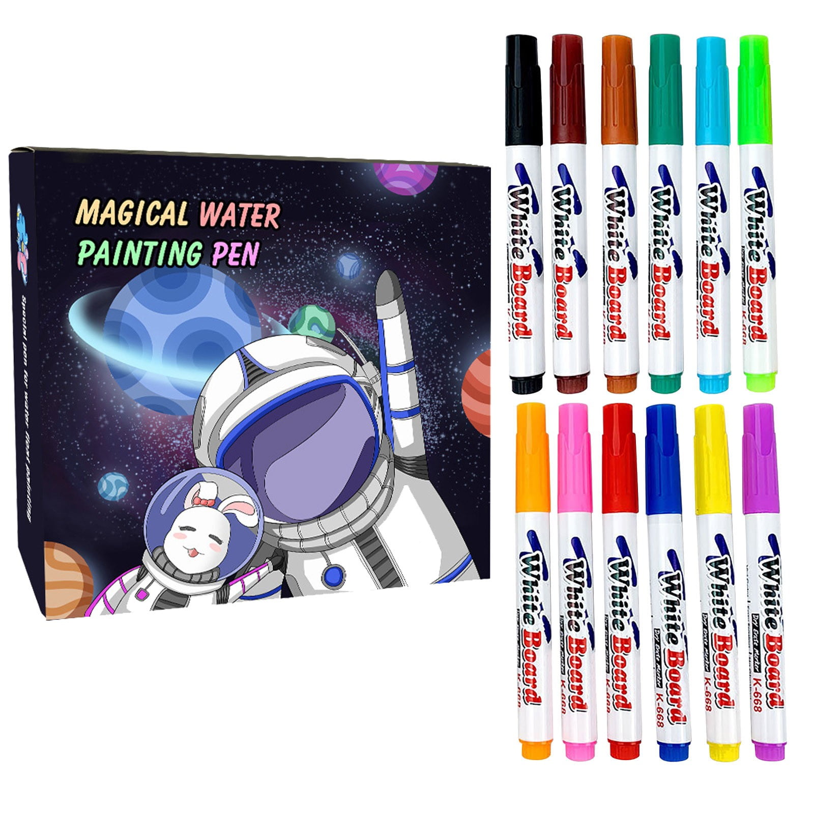Kids Watercolor Set, Magic Floating Ink Pens, Dry Erase Whiteboard Markers, Includes 12 Drawing Pens, 1 Ceramic Spoon,Magic Watercolour Pens Set for