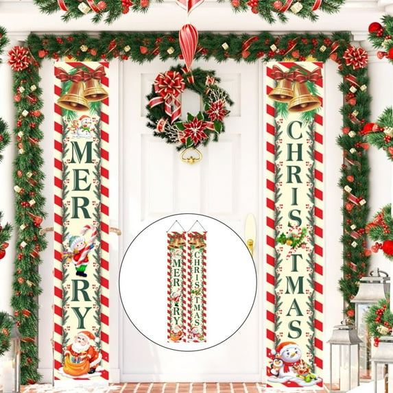 Christmas Decorations Merry Christmas Banner Porch Sign Vintage Style Hanging Banner Christmas Door Decorations for Xmas Indoor Outdoor Party Decor Wall Garage Yard