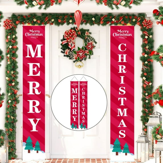 Christmas Decorations Merry Christmas Banner Porch Sign Vintage Style Hanging Banner Christmas Door Decorations for Xmas Indoor Outdoor Party Decor Wall Garage Yard
