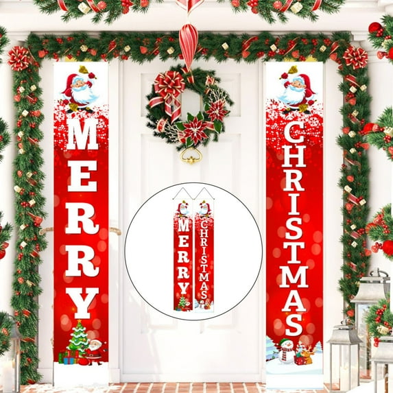 Christmas Decorations Merry Christmas Banner Porch Sign Vintage Style Hanging Banner Christmas Door Decorations for Xmas Indoor Outdoor Party Decor Wall Garage Yard