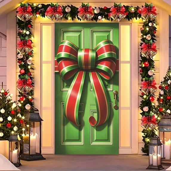 Christmas Decorations Merry Christmas Door Cover Xmas Background Banner Xmas Door Hanging Covers Photo Booth Props for Winter Party Decorations Supplies