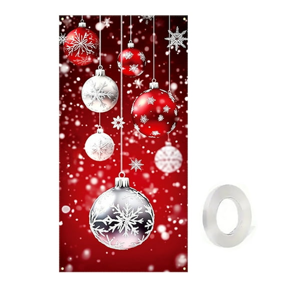 Christmas Decorations Merry Christmas Door Cover, Xmas Background Banner Xmas Door Hanging Covers Photo Props for Winter Party Decorations Supplies, 35x71in