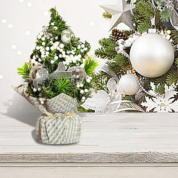 Christmas Decorations,Mini Berry Pinecone Christmas Tree,Creative Artificial Christmas Tree with Lights for Holiday Home Office Party Display Gift,Silver