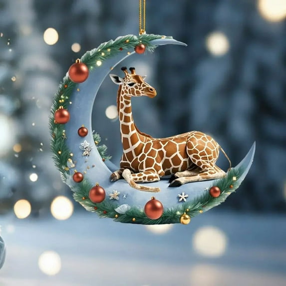 Christmas Decorations Moon Ornaments for Tree Giraffe Hanging Christmas Ornament, Car Mirror Chandeliers Bookshelves Decor, Animal Lovers, Friends Gifts