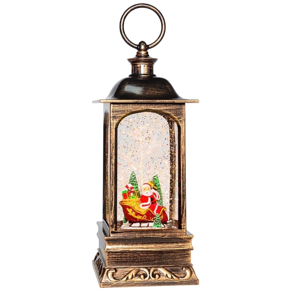 Christmas Musical Snow Globe Lantern Santa Claus Sleigh LED Lights 6H ...