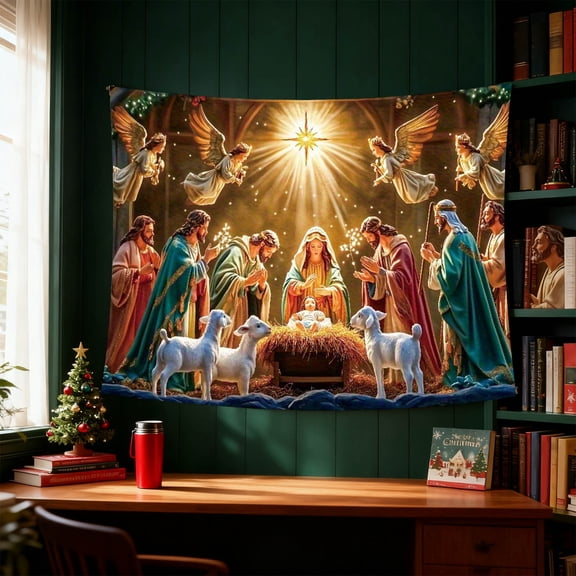 Christmas Decorations Nativity Religious Backdrop 59 x 39 Inch Holy Nativity Photography Background Nativity Scene Backdrop for Winter Xmas Outdoor Indoor Church Medieval Party Supplies