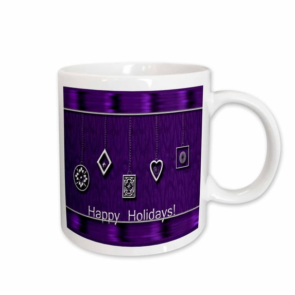 3drose, Christmas Decorations on Purple, Happy Holidays, 11oz Mug