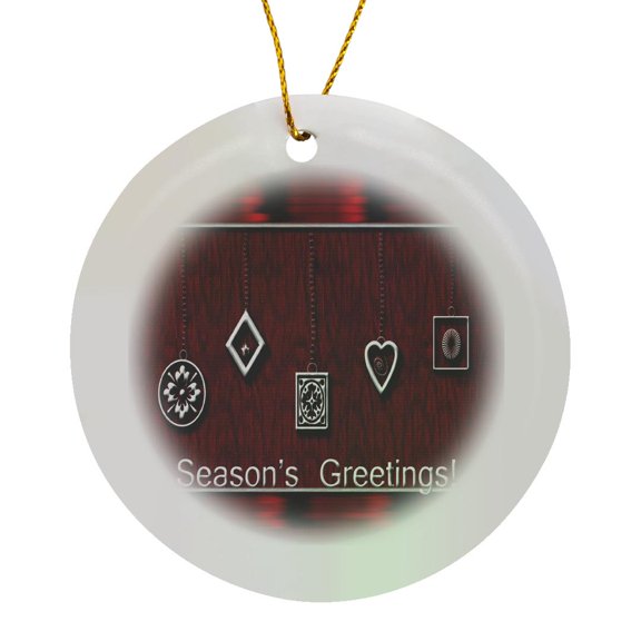 3drose, Christmas Decorations on Red, Season S Greetings, Circle Porcelain Ornament