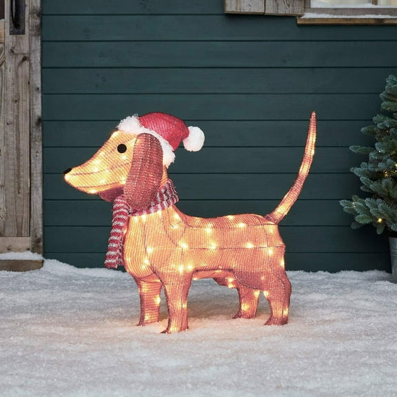 Christmas Decorations Outdoor, 12 Inch Christmas Outdoor Decoration Lighted Sausage Dog, 2D Christmas Sausage Dog Lights String Yard Decoration LED Lights Christmas Scene Decoration Decorations