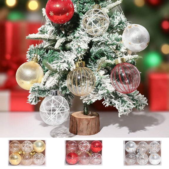 Christmas Decorations Outdoor 6-Piece 8cm Christmas Netting Painted Gold Glitter Ornaments Set Christmas Tree Ornaments Balls