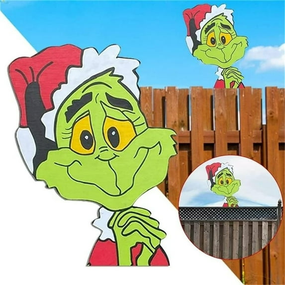 Christmas Decorations Outdoor - Fence Yard Sign with Hand Head for Holiday Christmas Fence Peeker Decorations,2 PC
