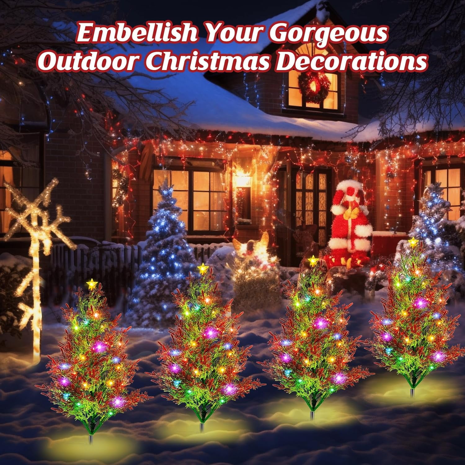 Christmas Decorations Outdoor Solar Lights 4 Pack Upgraded LED Solar