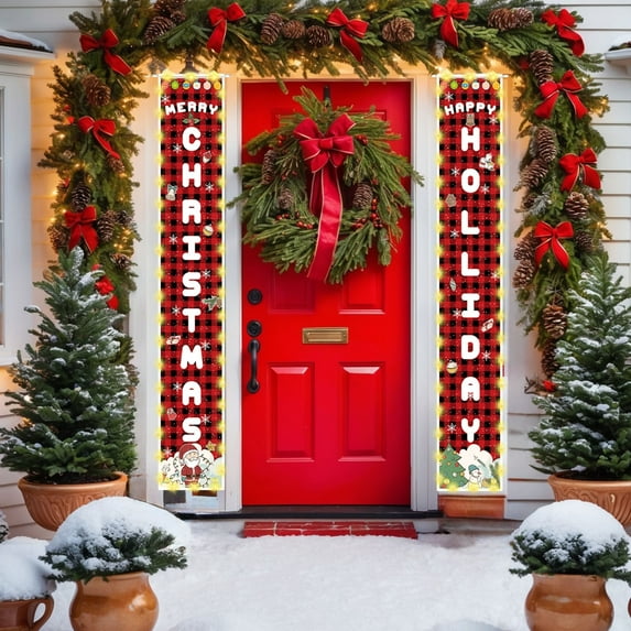 Christmas Decorations Outdoor Yard, Outside Front Porch Sign Set with Lights, Xmas Door Decorations, Hanging Merry Christmas Banner for Home Decor Wall Front Door Yard Garage