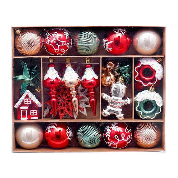 Christmas Decorations with Painted Christmas Balls Set - 45 Pieces Christmas Tree Pendants, Including Gingerbread Designs for Holiday Home Decor and Christmas Gifts-