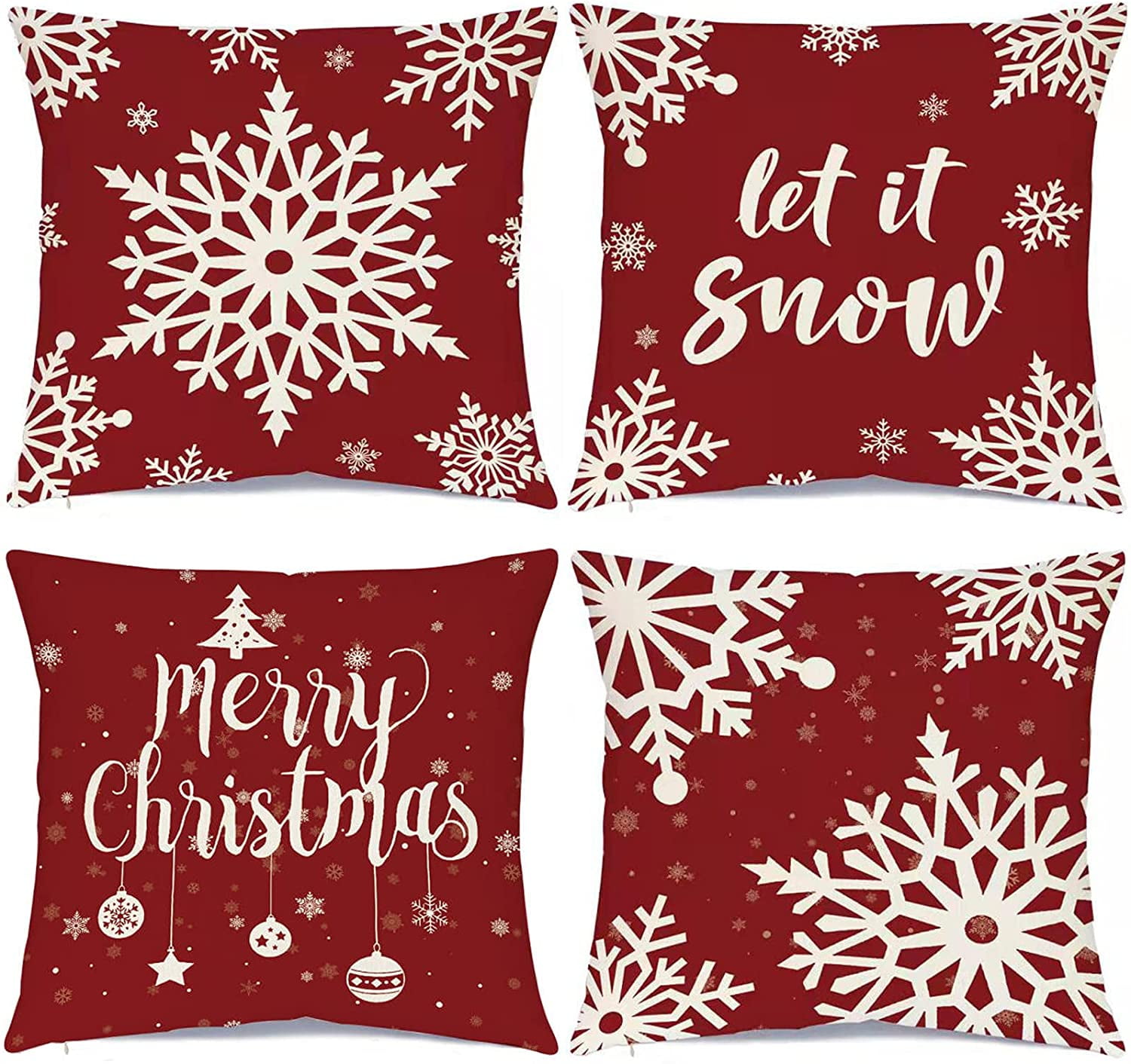 Christmas Decorations Pillow Covers 18 × 18 Inch Set of 4 Farmhouse