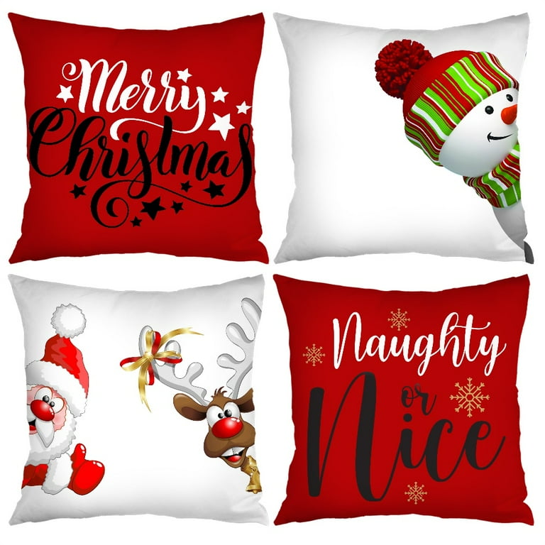 Santa Claus Throw Pillow Covers Farmhouse Red Christmas Pillow - Main Image
