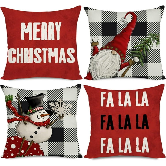 Christmas Decorations Pillow Covers 20x20 Set of 4, Decorative Farmhouse Gnome Snowman Merry Christmas Pillow Cover Shams Cases Slipcovers for Couch Sofa Decorations
