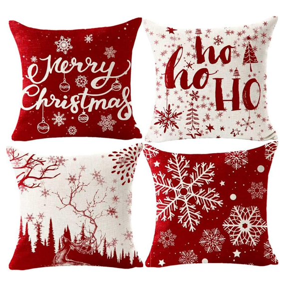 Christmas Decorations Pillow Covers Set of 4 Christmas Series Cushion Sofa Pillow Cover Holiday Zippered Throw Pillow Case