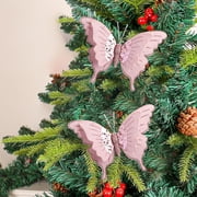 Christmas Decorations - Pink Butterfly Ornaments with Clip for Tree Wreath 7.87x5.91in - Sparkling Beaded Holiday Decor for Indoor/Outdoor Use - Festive Party Wedding Birthday Gift