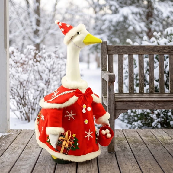 Christmas Decorations Porch Goose Outfits 23 Inch Santa Cloak Dress with Gift Box & Snowball Bucket Soft & Durable for Porch Yard Garden Christmas Decor by MPOISVA