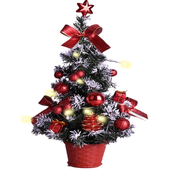 Christmas Decorations Premium Snow Flocked Hinged Artificial Mini Christmas Tree Fake Spruce Full Tree for Home Office Party Decoration 15.7"