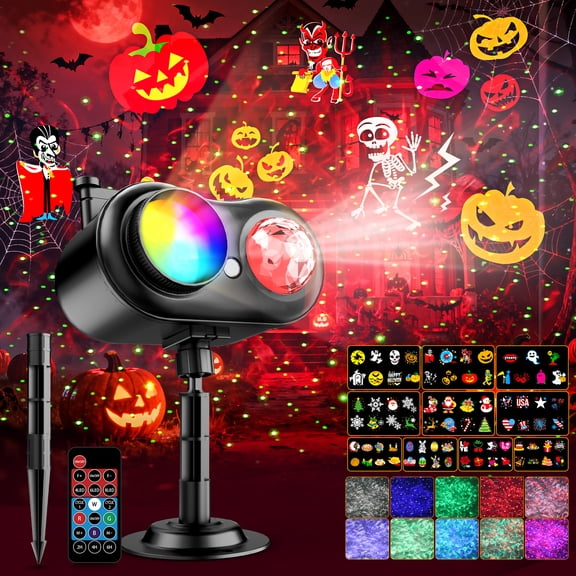 2026 Upgraded Halloween Decorations Projector Lights, Christmas Projector Outdoor Indoor with Laser & Water Wave, 80 Patterns, RF Remote for Holiday Decor