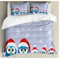 thumbnail image 1 of Christmas Decorations Queen Size Duvet Cover Set, Bird Family with Santa Hats on Electricity Wire Winter Holiday Humor, Decorative 3 Piece Bedding Set with 2 Pillow Shams, Blue Red, by Ambesonne, 1 of 3