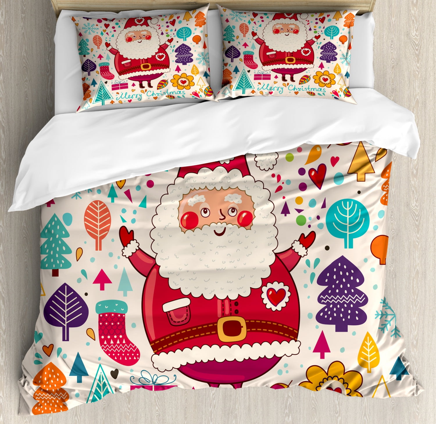 Jolly Santa Christmas Themed Queen Duvet Cover Set