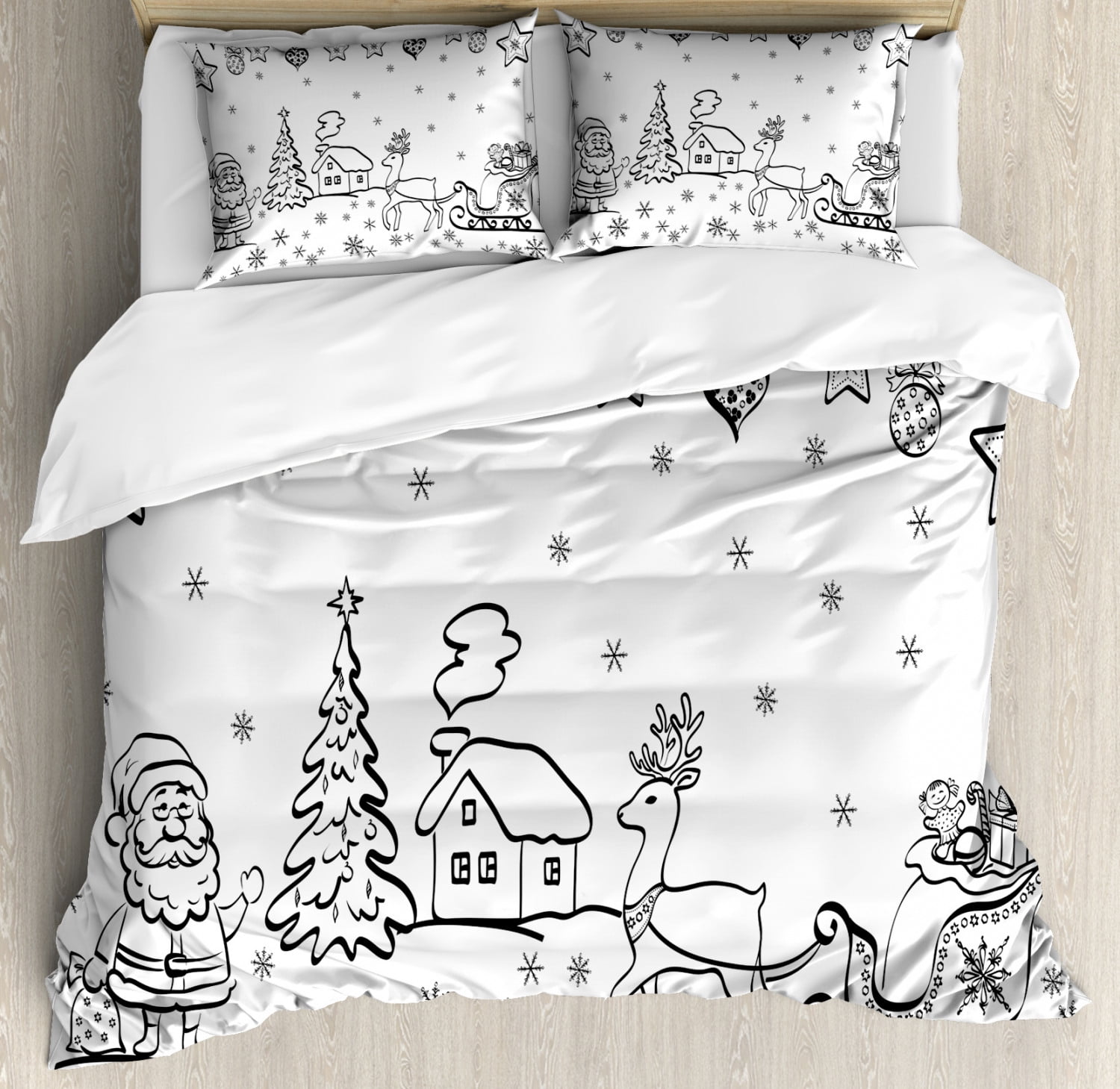Christmas Santa and Reindeer Queen Duvet Cover Set