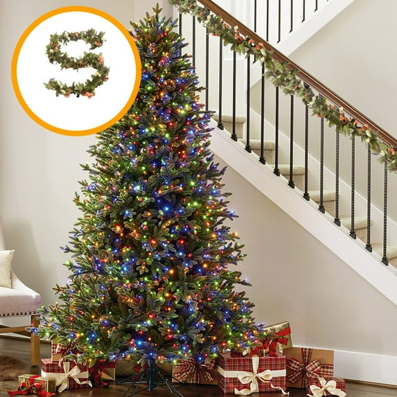 Christmas Decorations Realistic Christmas Garland 5.74FT Artificial Garland Rattan with Berries Winter Garland for Fireplace Staircase Porch Table Centerpiece Decor Christmas Tree Decorations