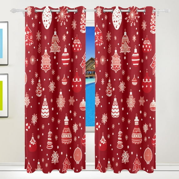 Christmas Decorations Red Black Out Curtains 84 Inch Length for Bedroom Living Room Windows 2 Panels Set