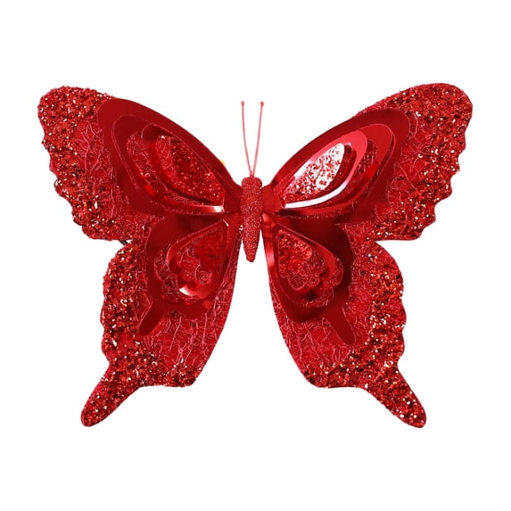 Christmas Decorations Red Butterfly Ornament 3D Lighted Hanging Accent for Christmas Tree Wreath Window Wedding Party
