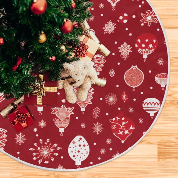Christmas Decorations Red Christmas Tree Skirt 48 Inch Winter Xmas Tree Mat for Home Party Holiday Decorations
