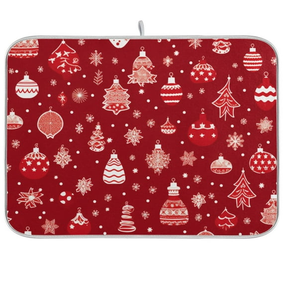 Christmas Decorations Red Dish Drying Mat Dish Drainer Rack Mats Water Absorbent Non-Slip Easy Clean Heat Resistant for Kitchen Counter