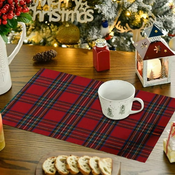 Christmas Decorations, Red Plaid Snowflake Washable Placemats Heat Resistant Table Mats for Kitchen Dining Table Restaurant Holiday Party Décor 2025