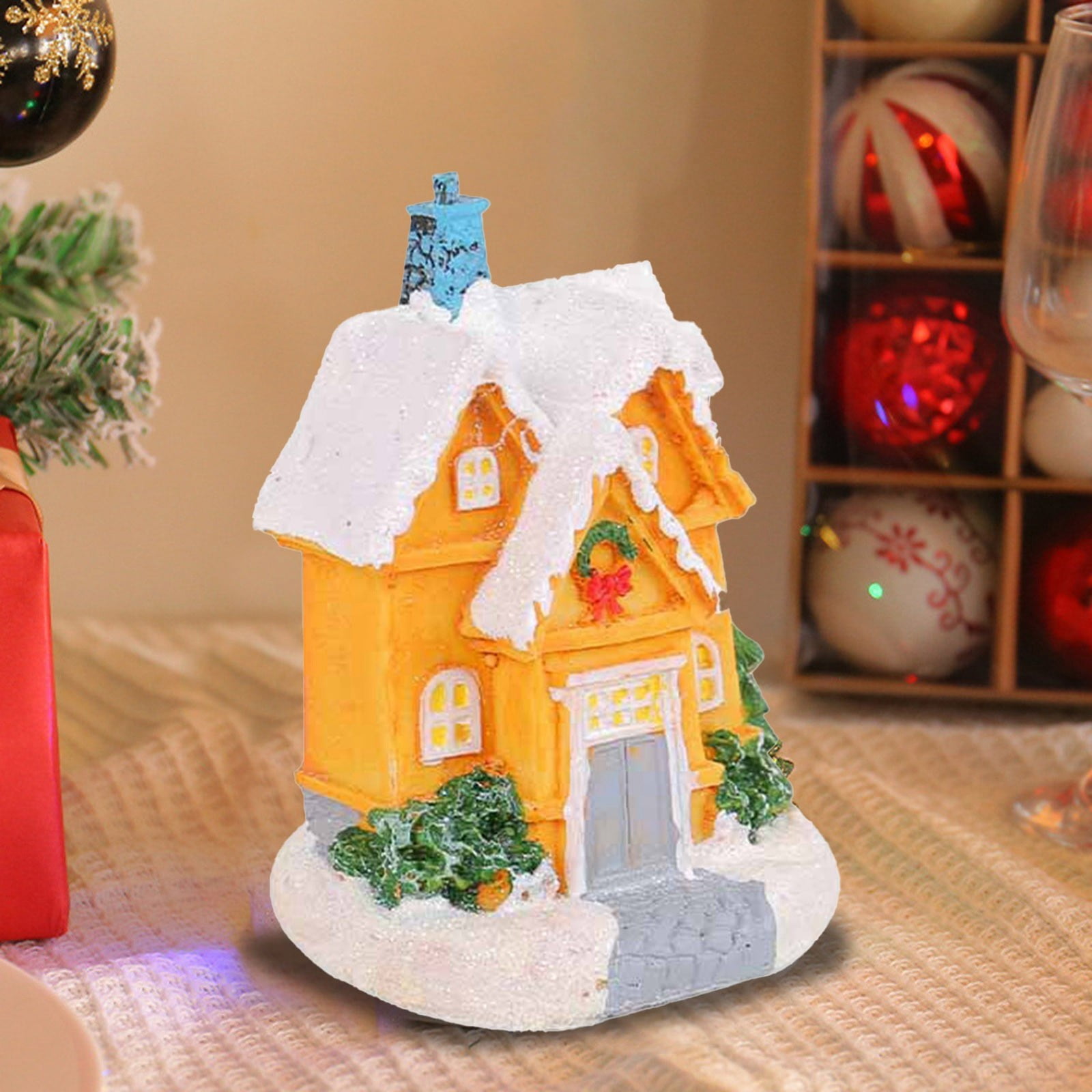 Christmas Decorations Resin Hut Colorful Luminous House Tabletop