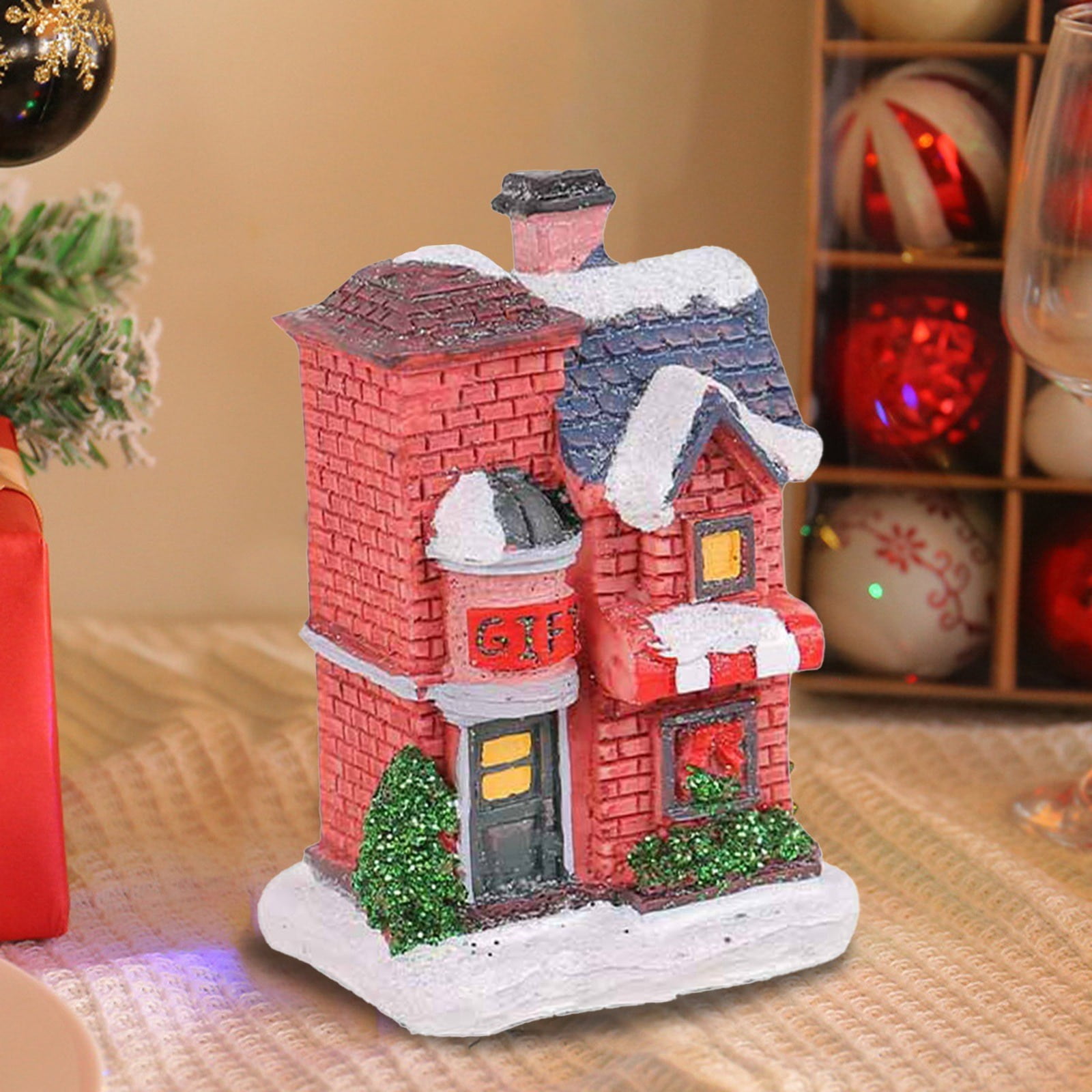 Christmas Decorations Resin Hut Colorful Luminous House Tabletop
