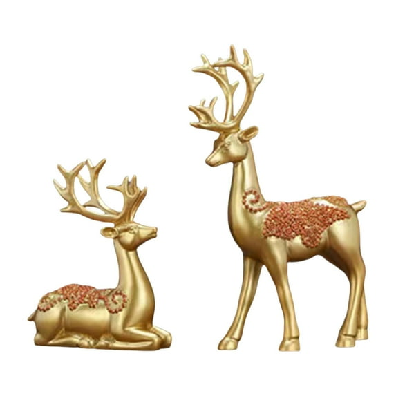 Christmas Decorations - Resin Reindeer Decor, Christmas Reindeer Figurine, Reindeer Decor, Decorative Deer Figurine, Christmas Decor Reindeer, Standing (4.7"×1.8"×7.5") & Lying (4.3"×1.6"×5.1")