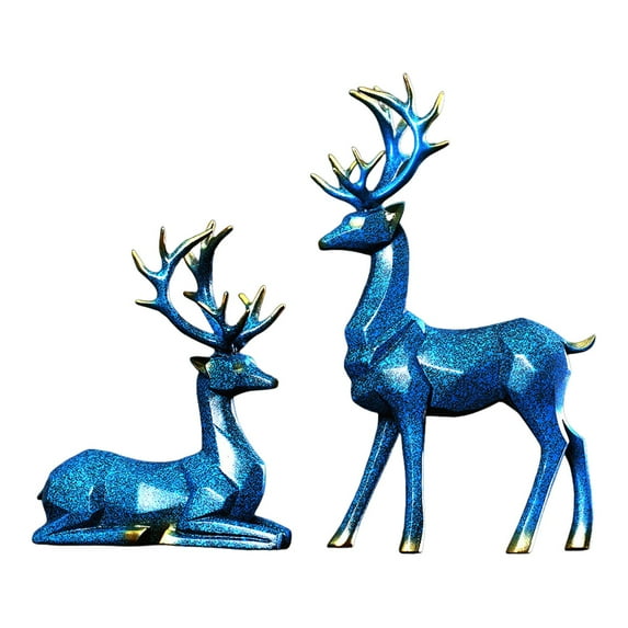 Christmas Decorations - Resin Reindeer Decor, Christmas Reindeer Figurine, Reindeer Decor, Decorative Deer Figurine, Christmas Decor Reindeer, Standing (4.7"×1.8"×7.5") & Lying (4.3"×1.6"×5.1")