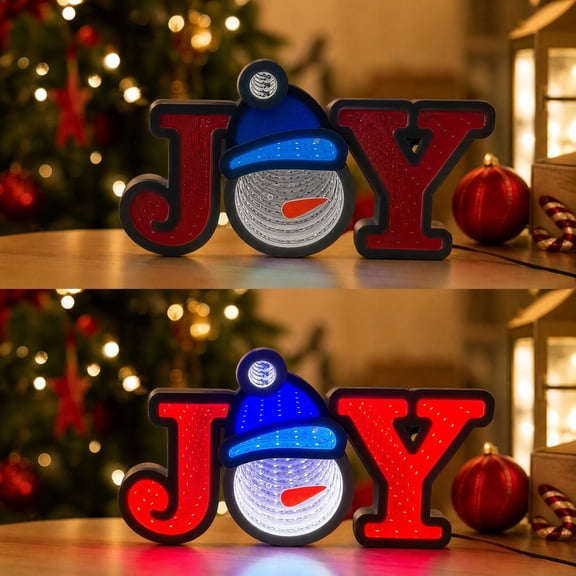 Christmas Decorations Savings, Christmas LED Mirror Light USB Powered Decor Joy Letter Lamp Dimmable LED Deep Tunnel Mirror Effect Wall Hanging Lamp Festive Shaped Light 30x17x1.8cm Thin Profile
