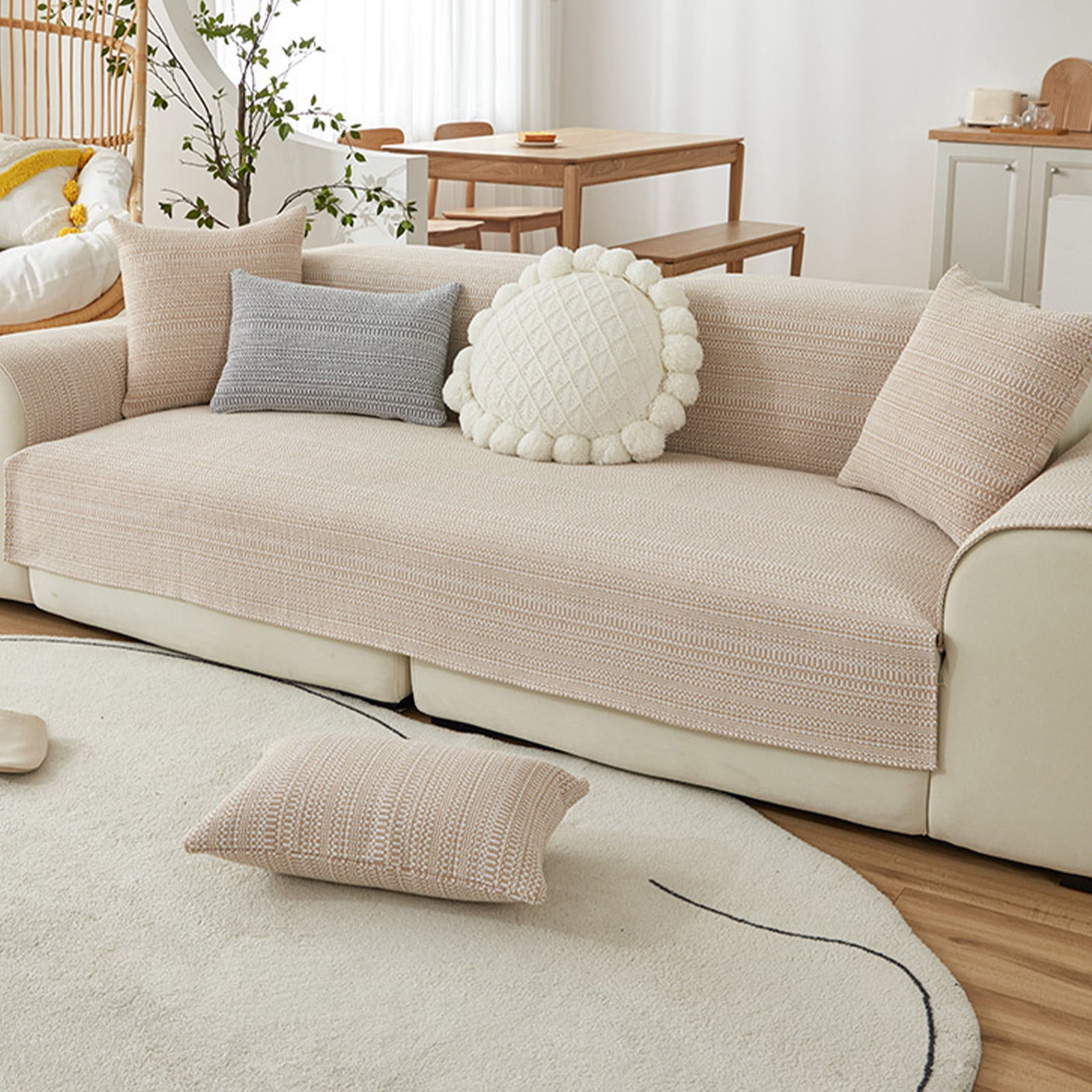 VOAVEKE Couch Cover, Sofa Cover, Linen Sofa Cushions For All Seasons Easy And Modern Non Slip And Dirt Proof Cotton And Linen Woven Sofa Cover