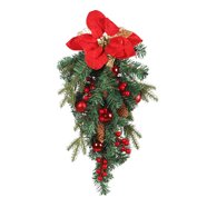 24" Prelit Christmas Teardrop Swag - Cordless Battery LED, Pine Cone & Berry Garland
