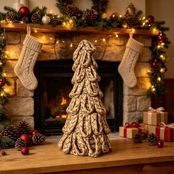 Christmas Decorations Savings, Rattan Tree Handwoven Woven Christmas Tree Tabletop Tree Wicker Tree 33cm Wood Boho Decor Handmade Tree Holiday Decoration 3-Layer