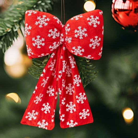 Christmas Decorations Sequin Snowflake Bow Pendant Red Green Gold Colors Optional Holiday Scene Christmas Tree Decor