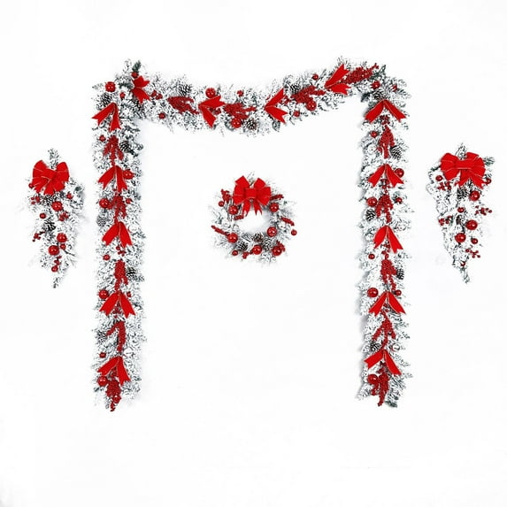 Christmas Decorations Set of 6 for Front Door Indoor Xmas Home Garlands Decor with 1 Pcs 13.79'' Christmas Wreath & 2Pcs 17.73'' Xmas Upside Down Tree & 1 Pcs 47.28'' & 2 Pcs 59.1'' Garlands