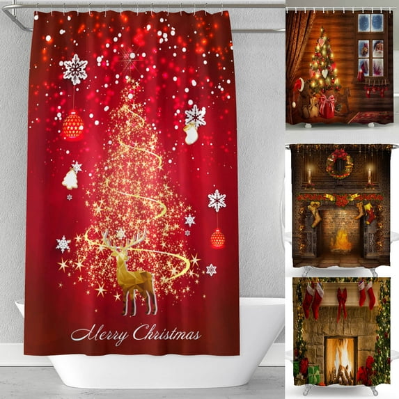 Christmas Decorations Shower Curtains for Bathroom, Xmas Holiday Decor Fabric Shower Curtain, Waterproof, Christmas Tree Winter Bathroom Accessories Decor, 35.5X71 Inch